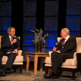 The 2013 Korbel Dinner included a conversation between President Bush and Christopher Hill, dean of the Korbel School. Photo: Wayne Armstrong