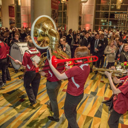 The DU marching band helped rouse the crowd at the Founders Day Gala. Photo: Wayne Armstrong