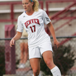 Kristen Hamilton is the women’s soccer team’s all-time points leader and leading goal scorer, and she’s the only NCAA Division I athlete in history to be named player of the year in three conferences. Photo courtesy of DU Athletics