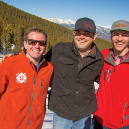 Left to right, DU alumni Kyle Granowski, Peter Burwell and Fred Klaas at Echo Mountain ski area. Photo: Jeff Haessler