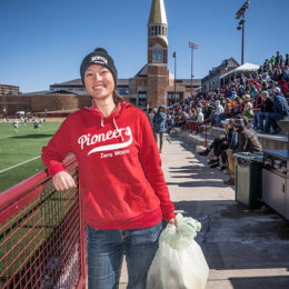 Senior Selene McConachy manages DU’s zero-waste sports program. Photo: Wayne Armstrong