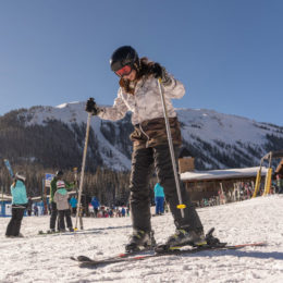 Members of the Alpine Club get their ski legs at Loveland Ski Area in January. Each year, the club hosts the Ellington Beginner Ski Trip, offering transportation, beginner lessons, a lift ticket and gear rentals for steeply discounted rates. Photo: Wayne Armstrong